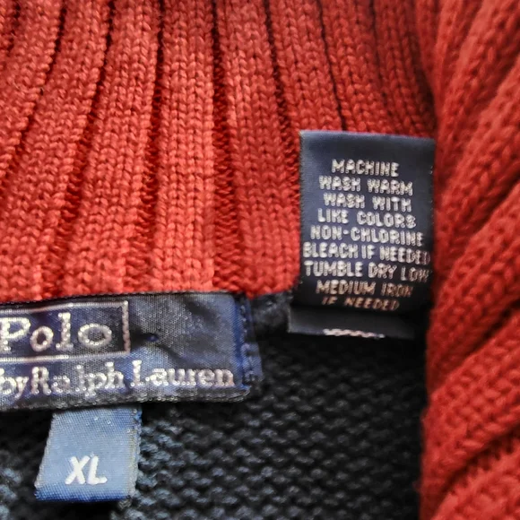 Rare Vintage 80s Ralph Lauren 1/4 Zip Navy American Flag Sweater. - Picture 7 of 12